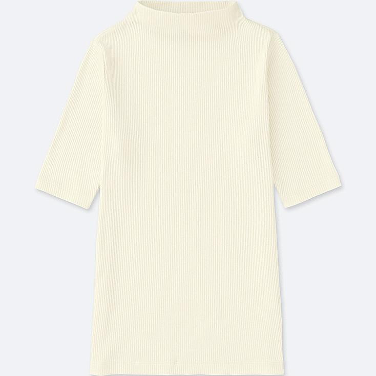 UNIQLO Women's Ribbed High-neck Half-sleeve T-Shirt, Off White, XXS | UNIQLO (US)