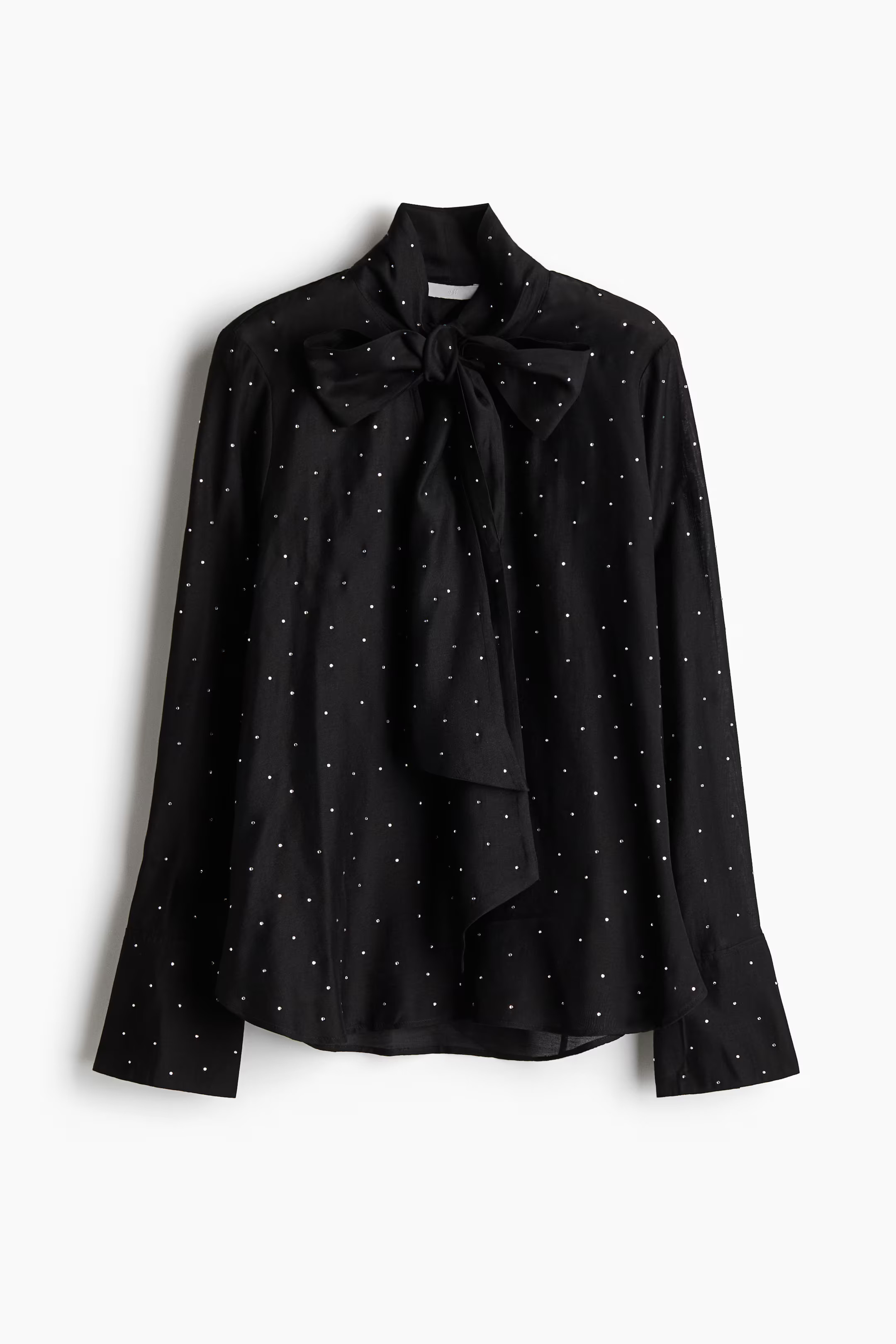 Rhinestone-embellished tie-neck blouse - Black - Ladies | H&M GB | H&M (UK, MY, IN, SG, PH, TW, HK)