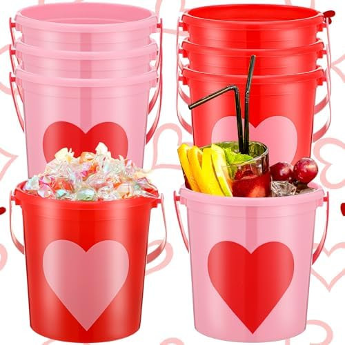 Crowye 6 Pcs 32oz Valentine's Day Bucket Bulk Heart Buckets for Drinks 4.33 x 3.15 x 4.33 in Plas... | Amazon (US)
