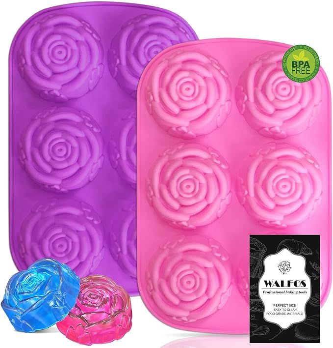 Walfos Silicone Rose Mold - 2 Pcs X Large Rose Flower Ice Cube Mold, Soap Mold Food Grade Silicon... | Amazon (US)