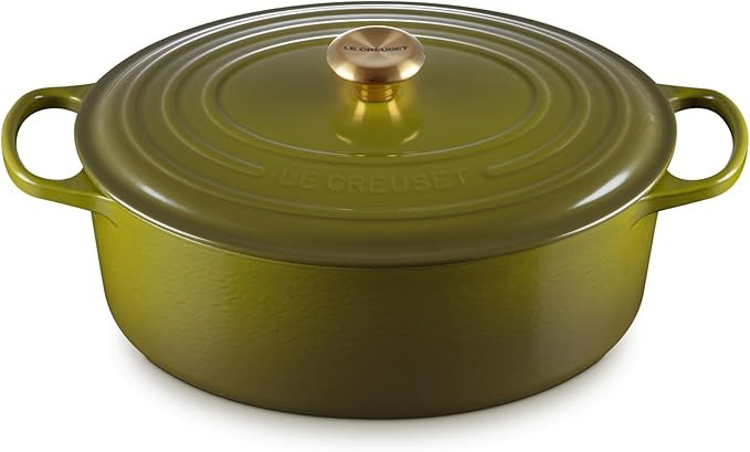 Le Creuset Enameled Cast Iron Signature Oval Dutch Oven, 8 qt., Olive with Gold Knob | Amazon (US)