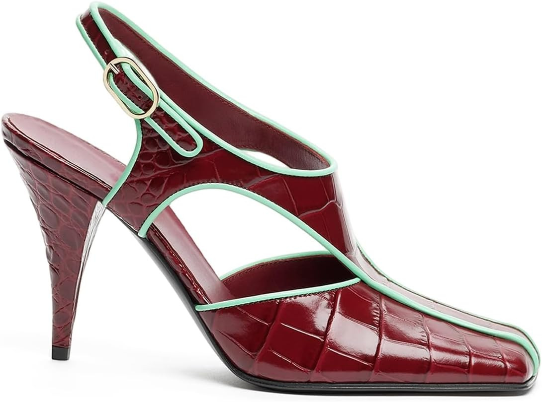 Women's Square Toe T-Strap Slingback Stiletto Pumps Elegant High Heels with Metal Buckle Fashion Dress Shoes for Party Work Wedding | Amazon (US)