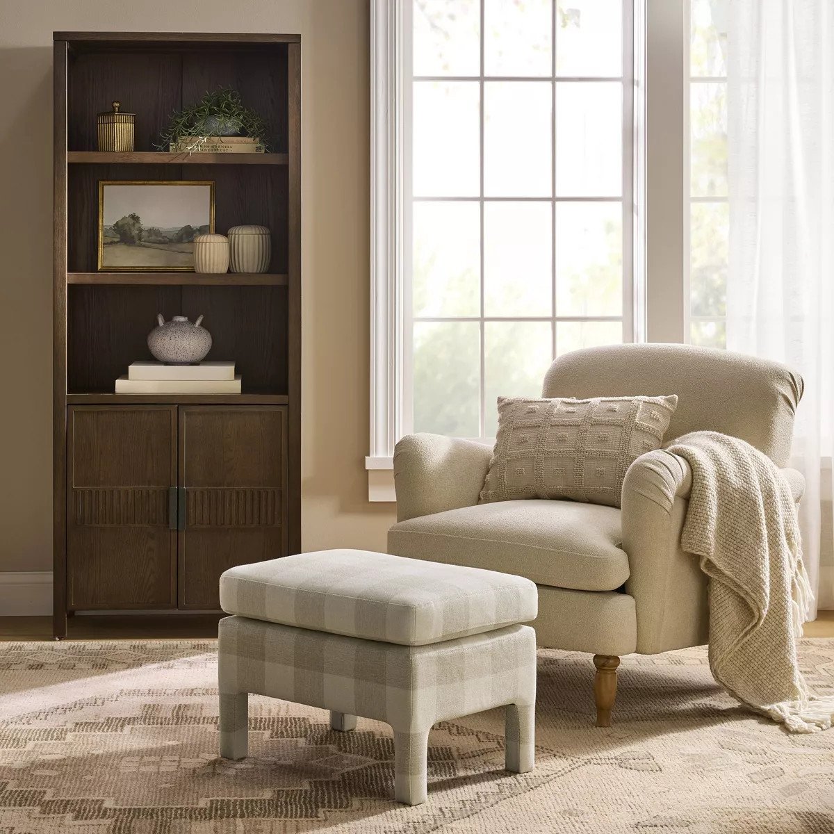 Bellfield Fully Upholstered Ottoman Checkered - Threshold™ designed with Studio McGee | Target