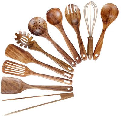 Itopfox Kitchen Utensil Set with Holder, Natural Teak Wood Spoons for Cooking, Includes Spatula, Ladle & More, Non-Scratch Wooden Tools for Cookware | Target
