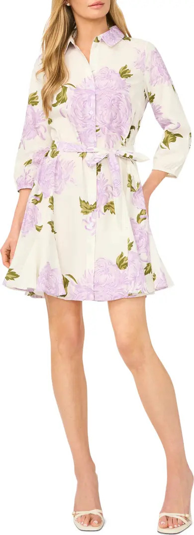 Floral Tie Belt Cotton Mini Shirtdress | Nordstrom