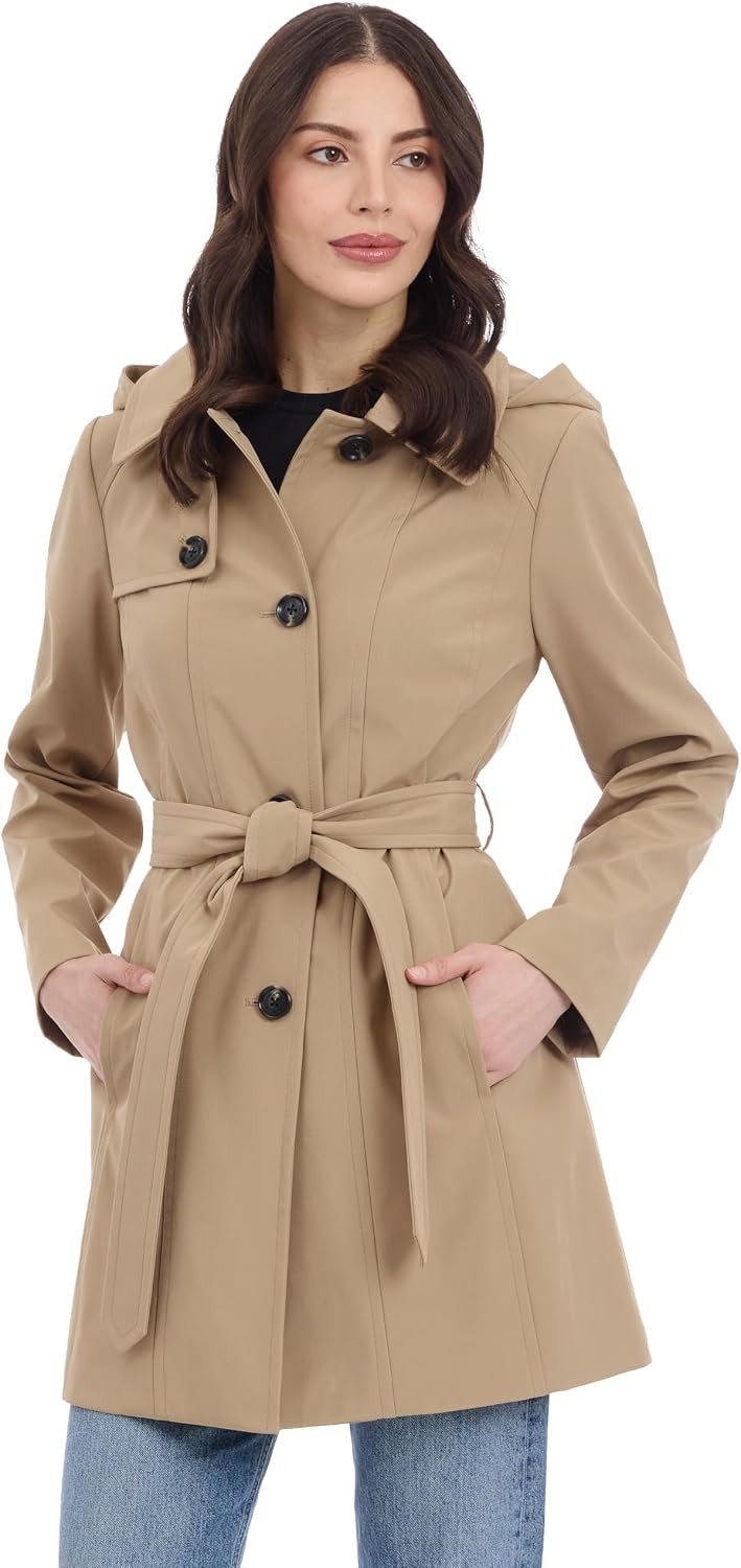 Michael Kors Women's Trench Coat Style Raincoat with Detachable Hood | Amazon (US)
