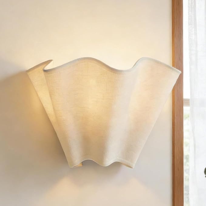 Modern Wall Sconce with Wavy Linen Shade - Hardwired Vanity Light for Mirror, Bedroom, Hallway, P... | Amazon (US)