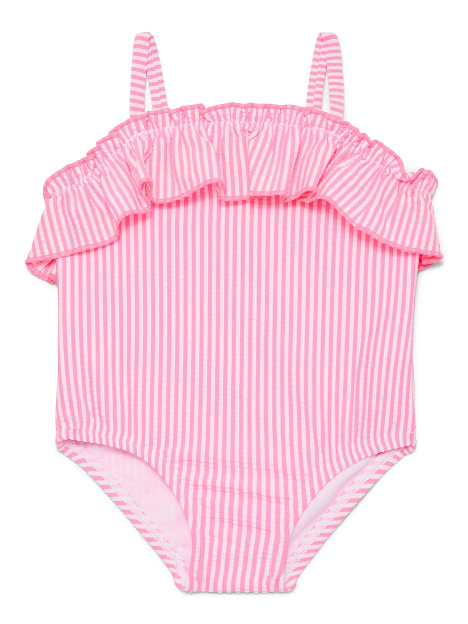 Wonder Nation Toddler Girl Seersucker Ruffle One- Piece Swimsuit, Sizes 12M-5T | Walmart (US)