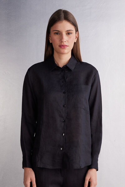 Intimissimi The Pure Linen Shirt in Linen Fabric Woman Black Size S | Intimissimi (US)