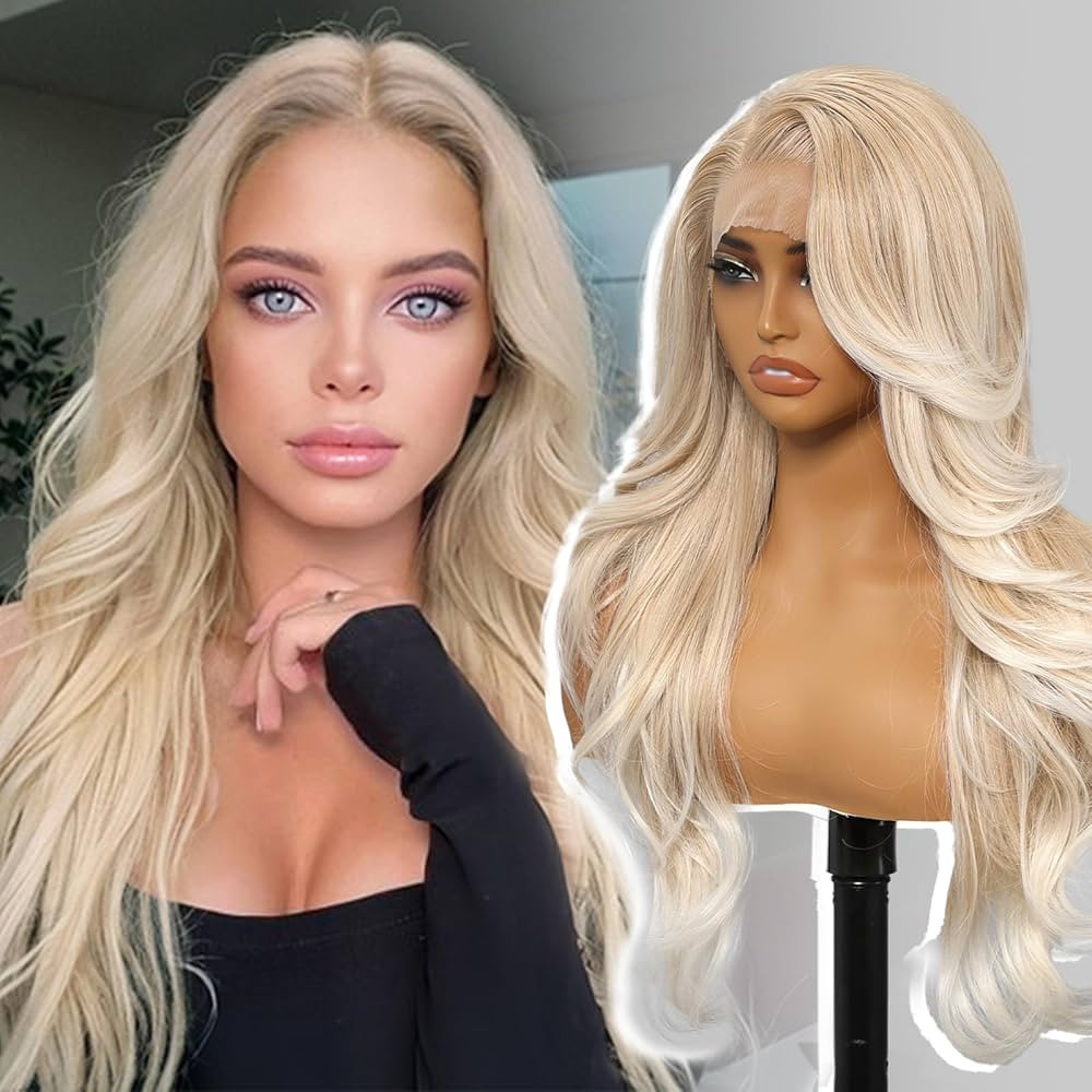 Blonde Synthetic Lace Front Wig,13x4 HD Lace Layered Wave Glueless Wigs for Women Daily Use 26IN | Amazon (US)
