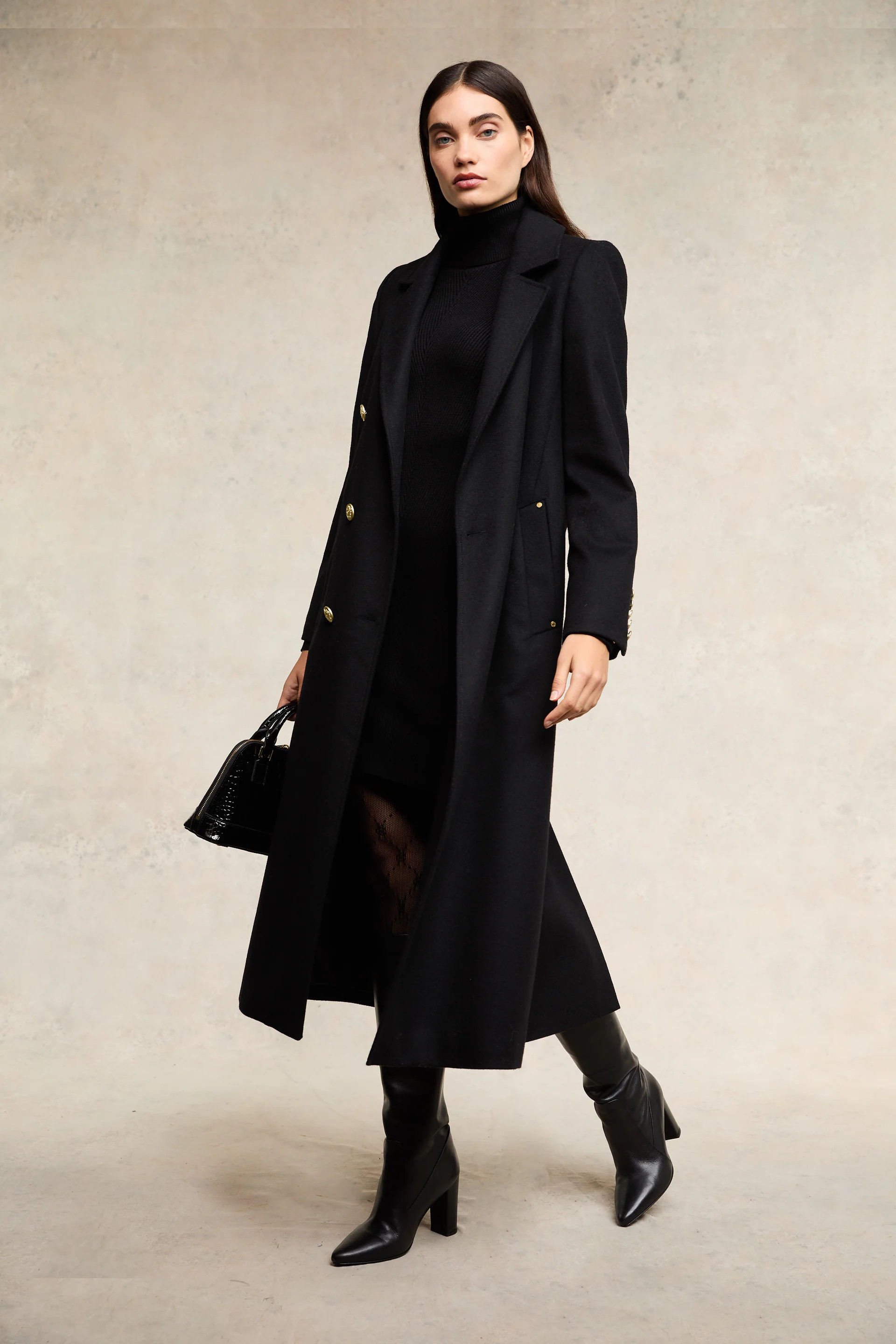 Double Breasted Coat (Soft Black) | Holland Cooper