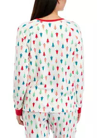 PAJAMARAMA Women's Merry Multi Trees Long Sleeve Crew Neck Pajama Shirt | Belk