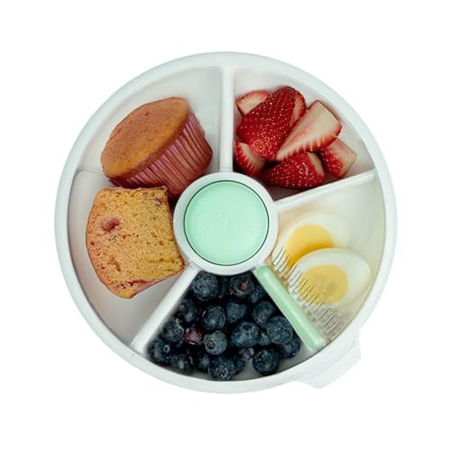 GoBe Kids Large Snack Spinner Slide Bundle with Hand Strap and Sticker Sheet - Reusable Snack Container with 4 Compartment Dispenser and Lid | BPA/PVC Free | Dishwasher Safe | No Spill - Mint Green | Amazon (US)