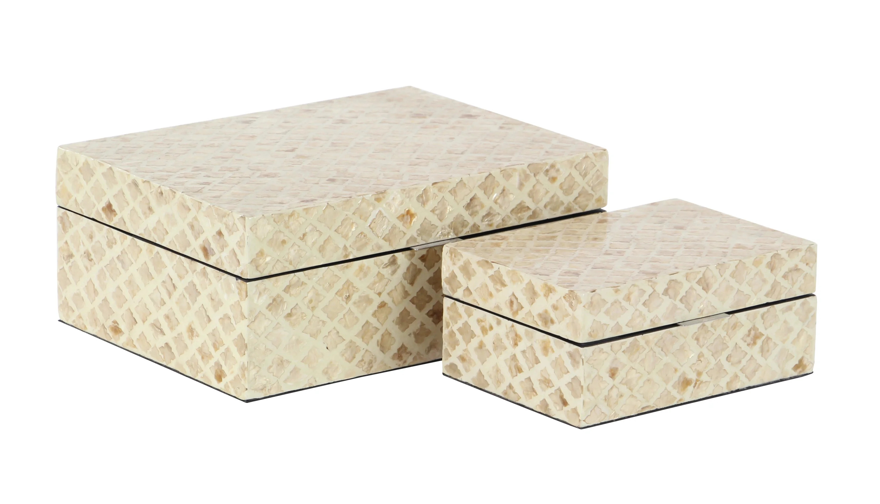 DecMode Handmade Cream Mother of Pearl Decorative Box with Hinged Lid, 2 Count | Walmart (US)