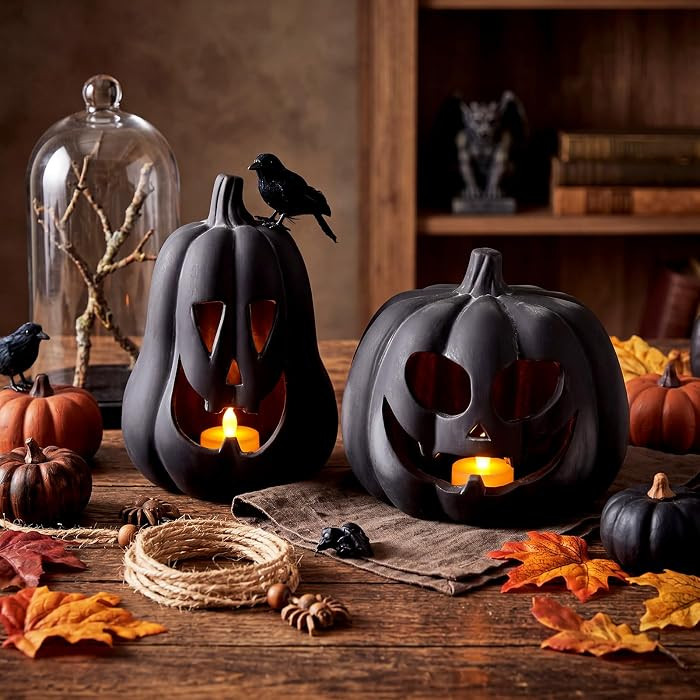 Tioncy 2 Pack Fall Decor Halloween Decorations Terracotta Pumpkin Decoration Handmade Clay Pumpki... | Amazon (US)