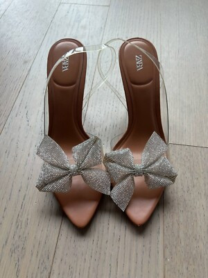 Zara Plastic Heels Sandals Spring Bow NWT Sparkly Silver 38/8 Women’s | eBay US
