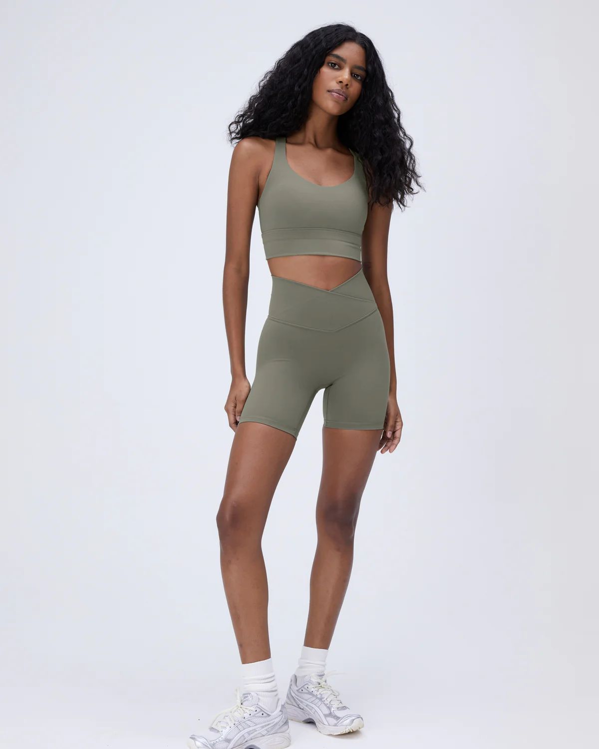 Ultimate Wrap Over Crop Shorts - Olive Green | Adanola UK