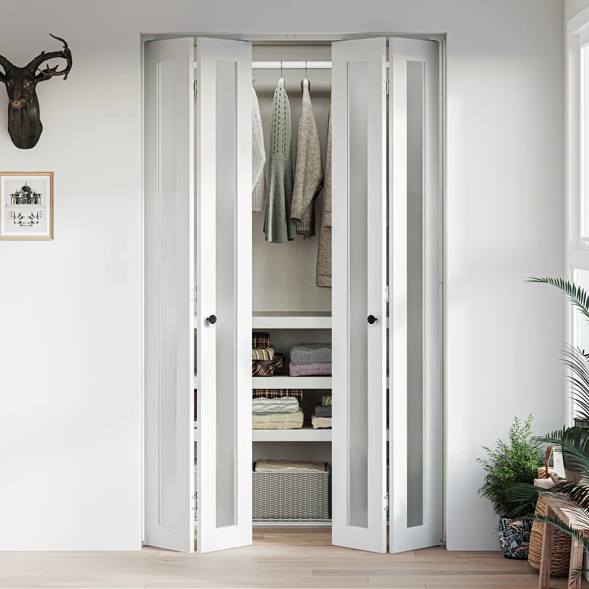 Full-Lite 78" Frosted Glass Bi-Fold Doors With Installation Hardware Kit For 80" Door Opening Hei... | Wayfair North America