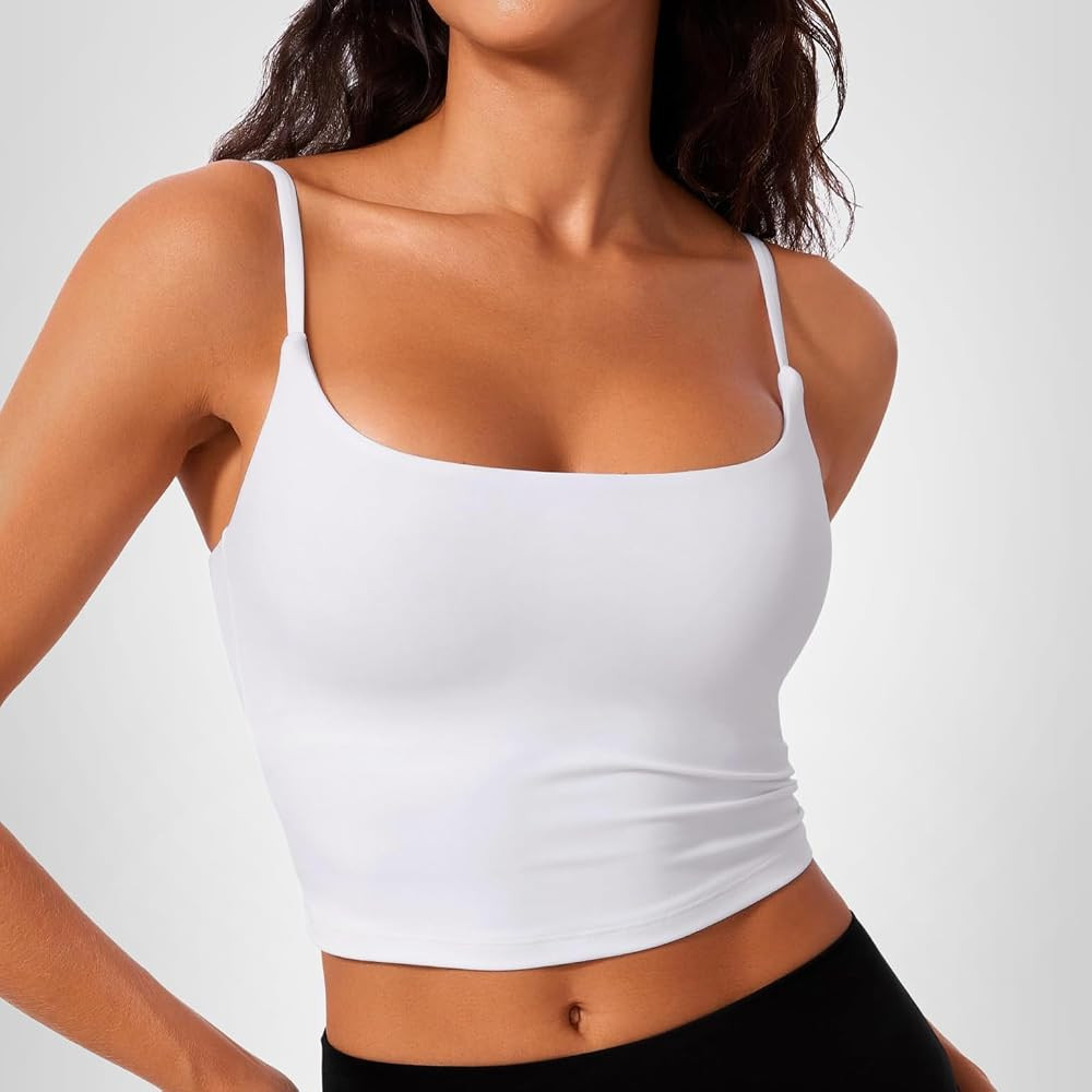 CRZ YOGA Butterlift Adjustable U Back Crop Tank Tops for Women - Padded Camisole Scoop Neck Worko... | Amazon (US)