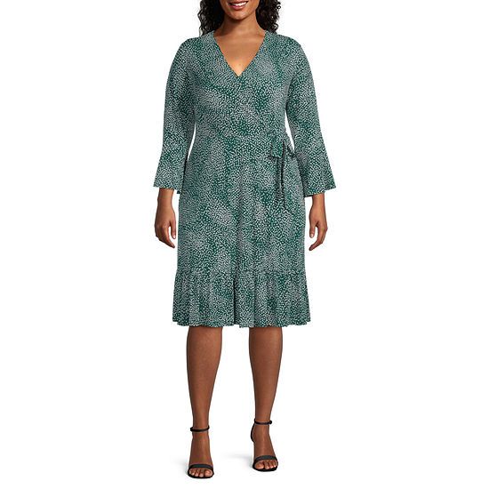 Robbie Bee-Plus 3/4 Sleeve Confetti Wrap Dress | JCPenney