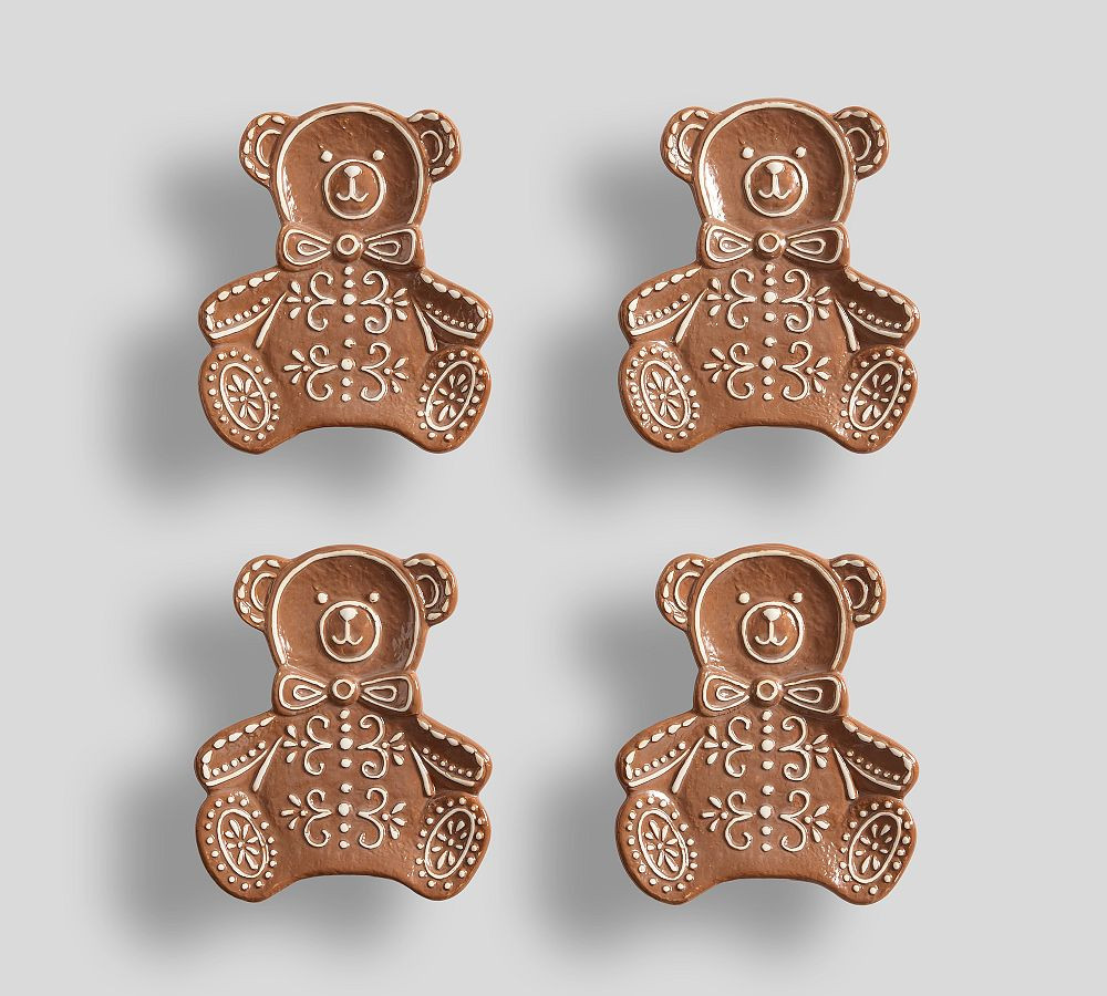 Gingerbread Teddy Bear Stoneware Appetizer Plates, Set of 4 - Brown | Pottery Barn (US)