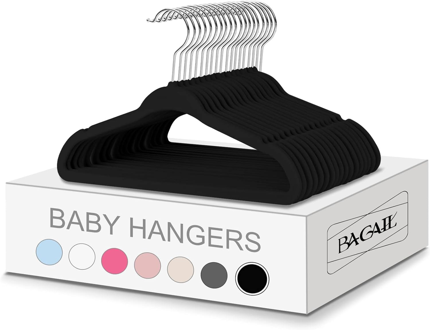 BAGAIL 50 Pack Kids Velvet Hangers 11 Inches Children's Clothes Hangers Non-Slip Baby Hangers for Infant/Toddler (Black) | Amazon (US)