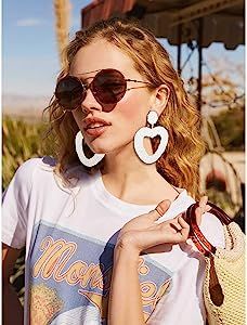 2019 7 Color Statement Beaded Earrings, Drop Dangle Heart Hoop Earrings for Women Novelty Fashion... | Amazon (US)