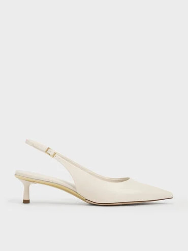 Curtis Pointed-Toe Kitten-Heel Slingback Pumps
    
         - Chalk | Charles & Keith UK