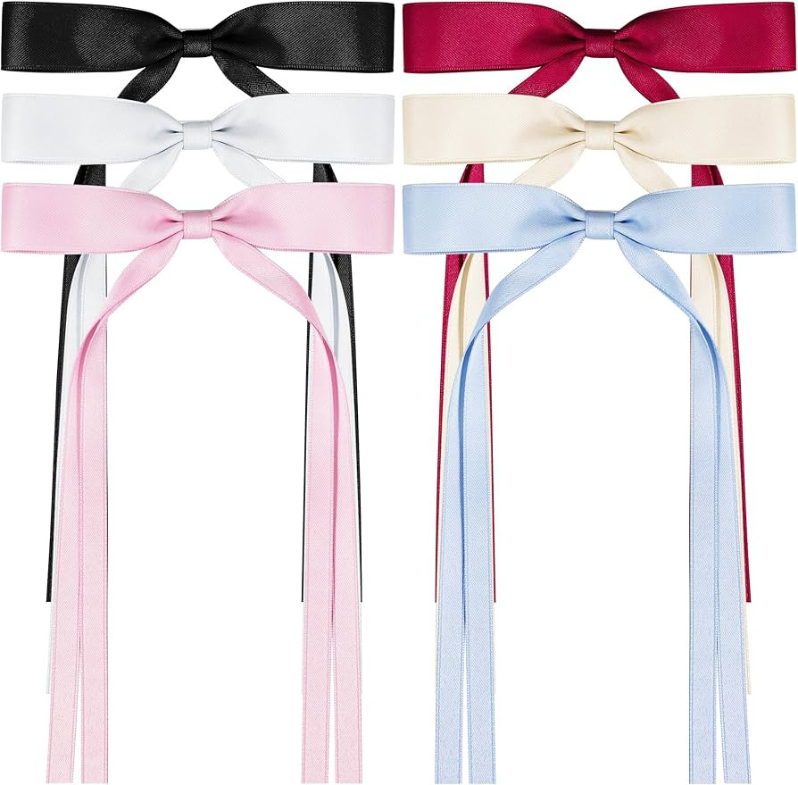 Satin Hair Bows with Metal Clips and Tassels - Bowknot Hair Barrettes and Accessories for Women, ... | Amazon (US)