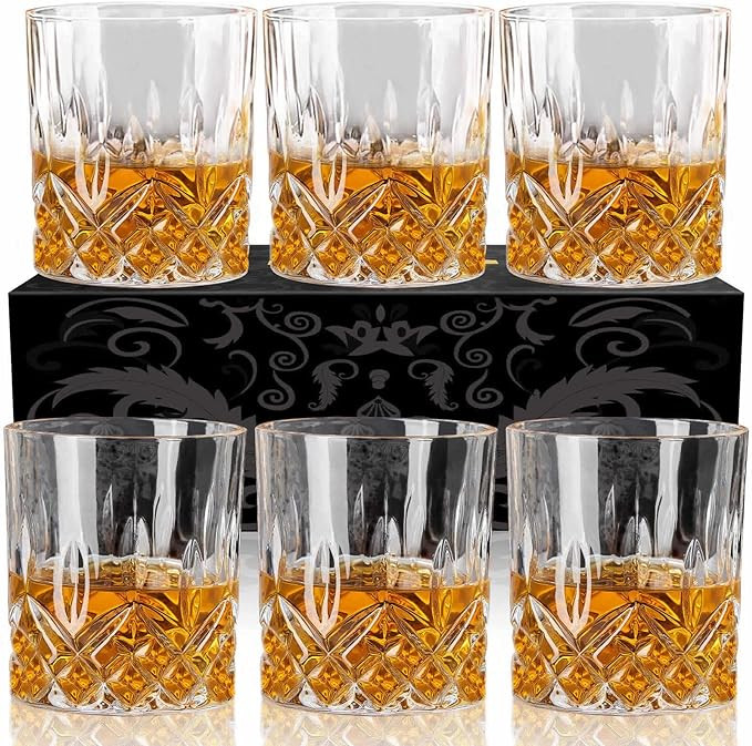 OPAYLY Whiskey Glasses Set of 6, Rocks Glasses, 10 oz Old Fashioned Tumblers for Drinking Scotch ... | Amazon (US)