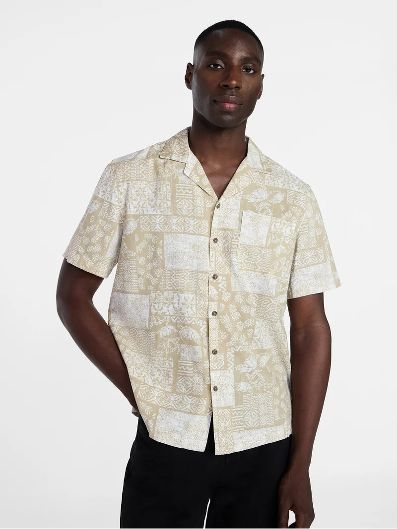George Men's Linen Blend Camp Shirt with Short Sleeves, Sizes S-5XL, LT-3XLT | Walmart (US)