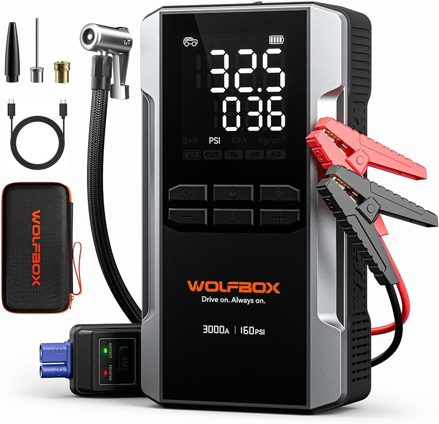 WOLFBOX MV16A 3000A Jump Starter with Air Compressor, 59.2Wh&160PSI Portable Car Battery Jump Sta... | Amazon (US)