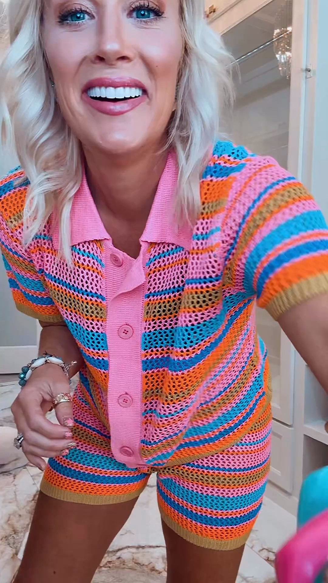 The cutest colorful striped crochet set swimsuit coverup - medium