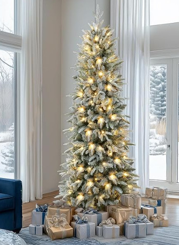 7.5FT Pre-lit Artificial Snow Flocked Pencil Christmas Tree with 400 LED Lights, PVC&PE 1950 Branch Tips Hinged Xmas Tree for Home, Office, Party, Holiday christmas tree on sale amazon finds pre-flocked pre lit pencil skinny tree 

 #LTKHoliday #LTKSeasonal #LTKSaleAlert