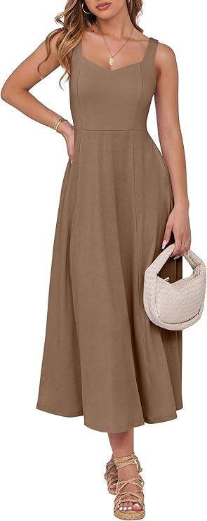 ANRABESS Women Summer Casual Midi Dress Sleeveless A Line Smocked Back Sundress 2025 Simple Vacat... | Amazon (US)