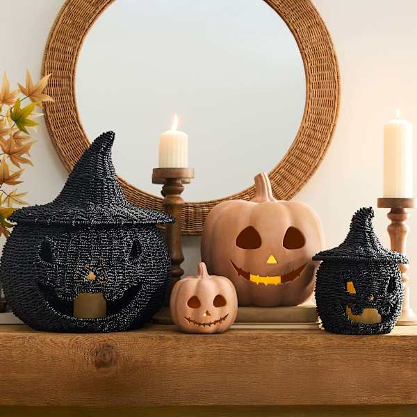 Happy Haunting Seagrass & Metal Pumpkin, 11" | At Home