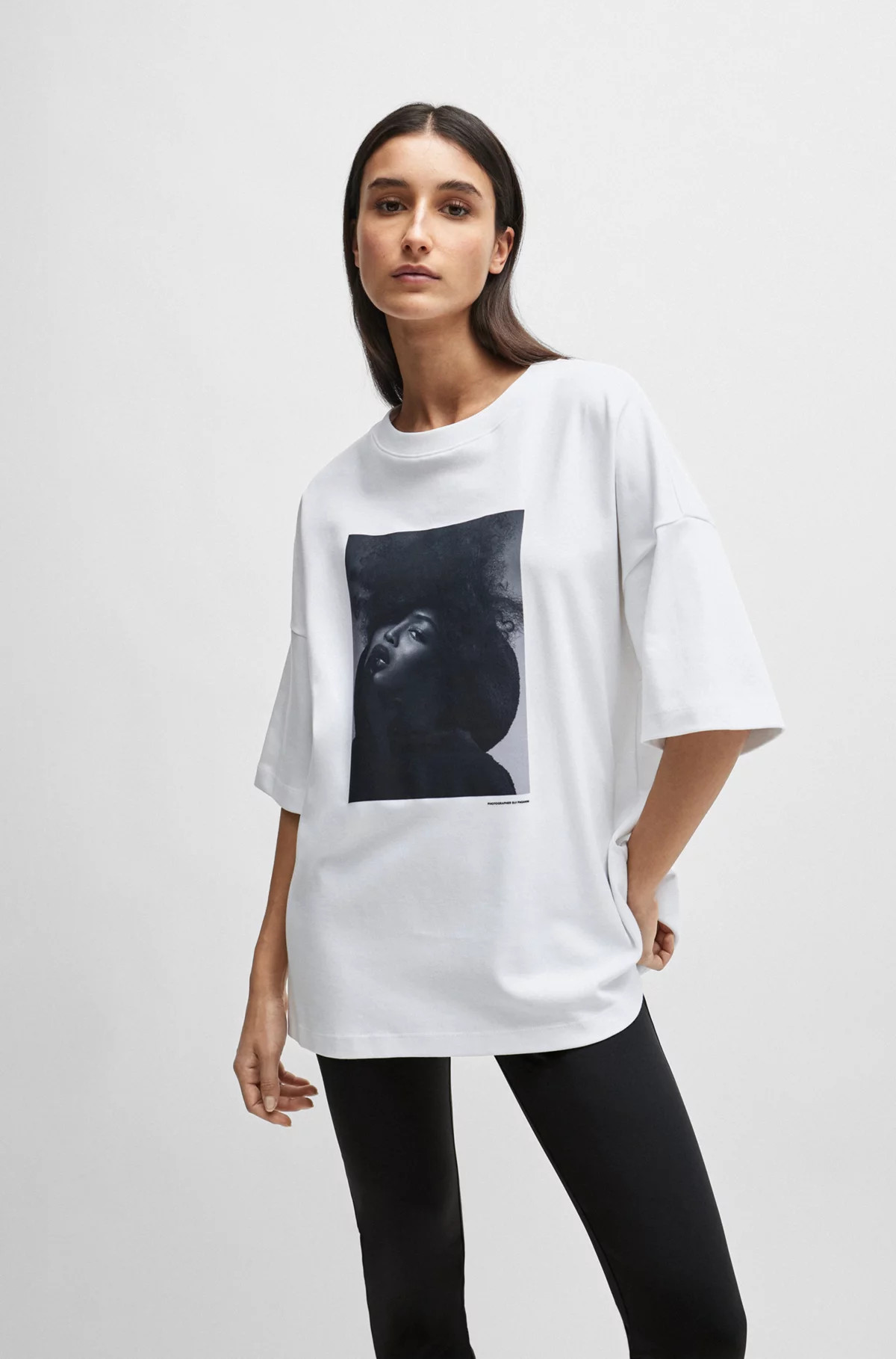 BOSS - NAOMI x BOSS interlock-cotton T-shirt with dropped shoulders | Hugo Boss (US)