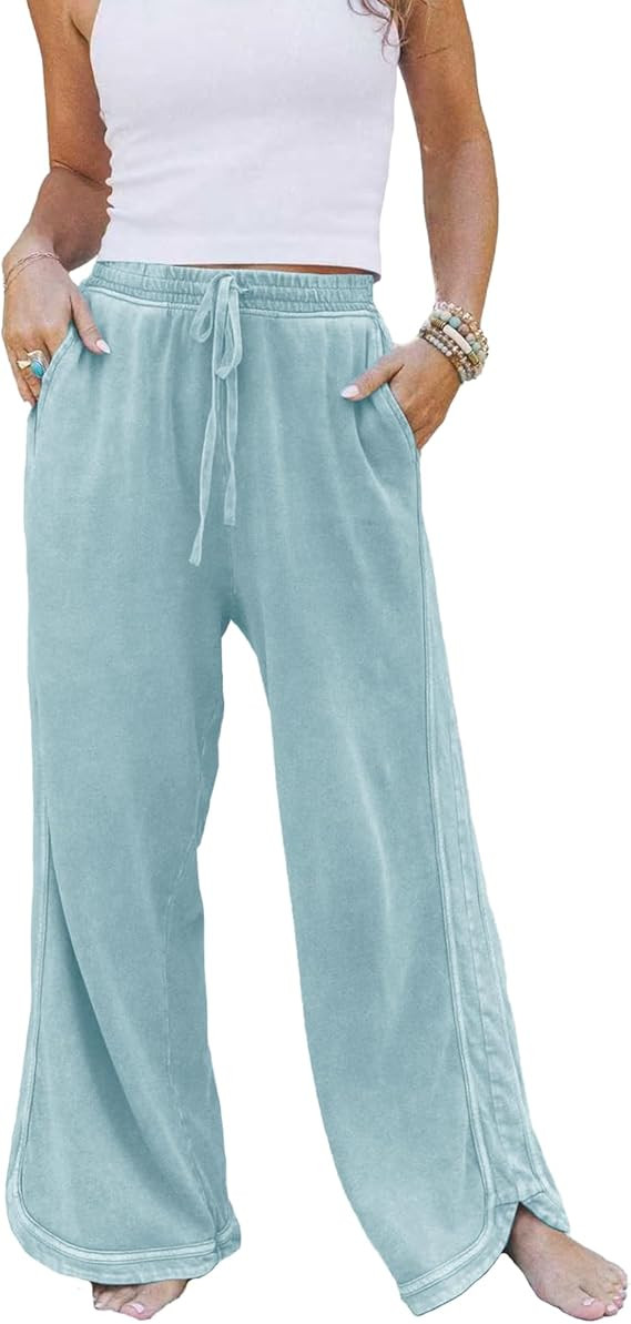 Amazon.com: Gnveub Women's Yoga Pants Lightweight Wide Leg Sweatpants High Waisted Drawstring Loo... | Amazon (US)
