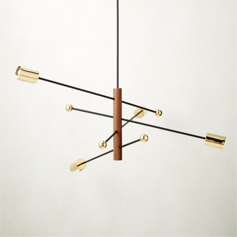 Norte Walnut Wood and Brass Modern Sputnik Chandelier + Reviews | CB2 | CB2