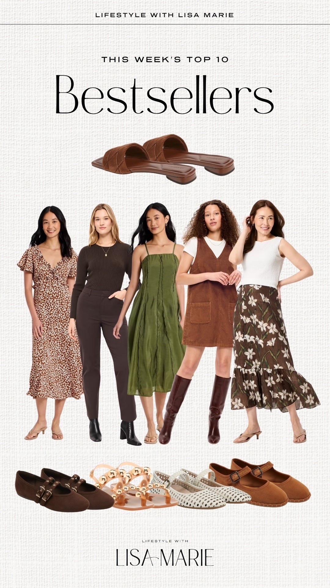 This week's top 10 bestsellers! Elevated casual outfits for fall. Fall sandals, ballet flats, mules, slides and shoes. Floral and animal print dresses and skirts. Brown and tan outfits for fall. Pinafore dresses and jumpers. Midi and maxi dresses and skirts. Mom dresses and outfits. Outfits for family fall photographs.

#LTKmomlife #LTKSeasonal #LTKPetite