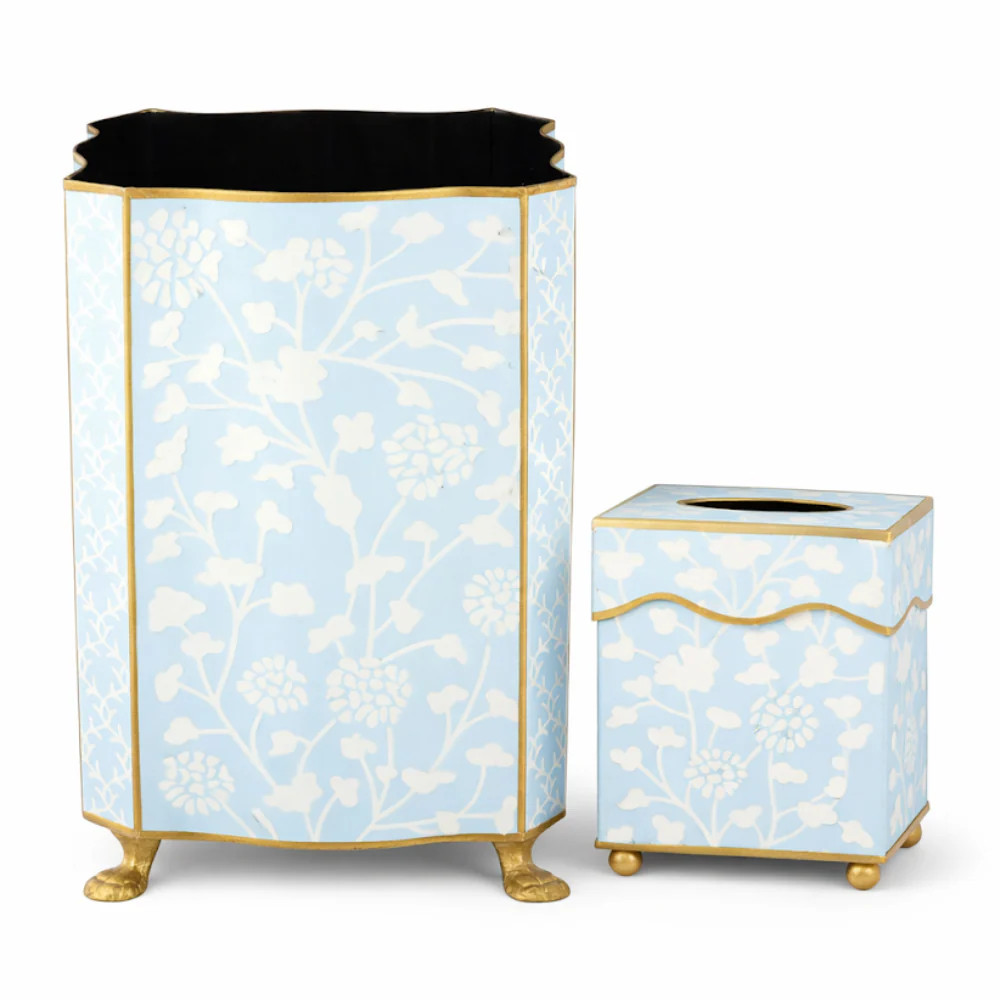 Pale Blue Spring Floral Wastepaper Basket & Tissue (3 Options) | The Enchanted Home