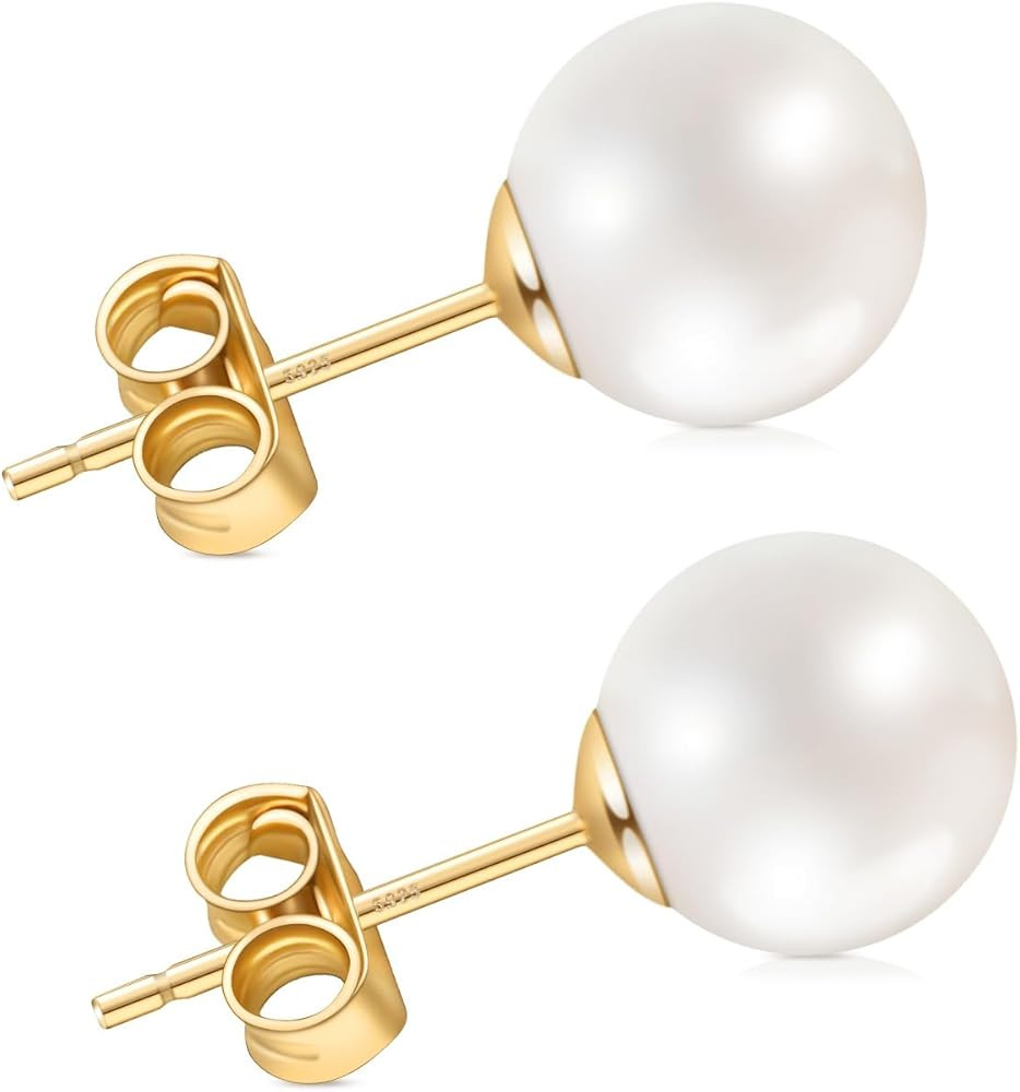 Pearl Stud Earrings for Women, Handpicked Freshwater Pearl Hypoallergenic Gold Vermail Sterling S... | Amazon (US)