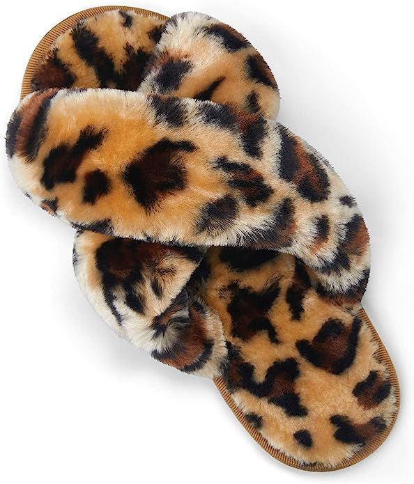 Vepose Women's Cross Band Slippers Soft Plush Furry Open Toe Fur Slides Fuzzy Fluffy Slip on Hous... | Amazon (US)