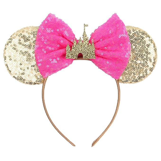 Seamoy Sequin Minnie Ears Headband, Rose Gold Mouse Ears, Pink Bow Headband, Sparkle Rose Gold Cl... | Amazon (US)