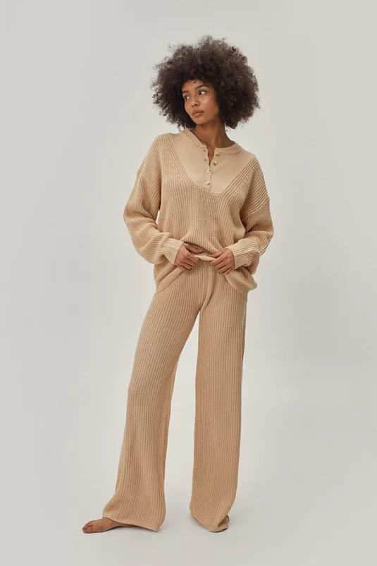 Knitted Button Through Jumper and Trousers Lounge Set | Nasty Gal (US)