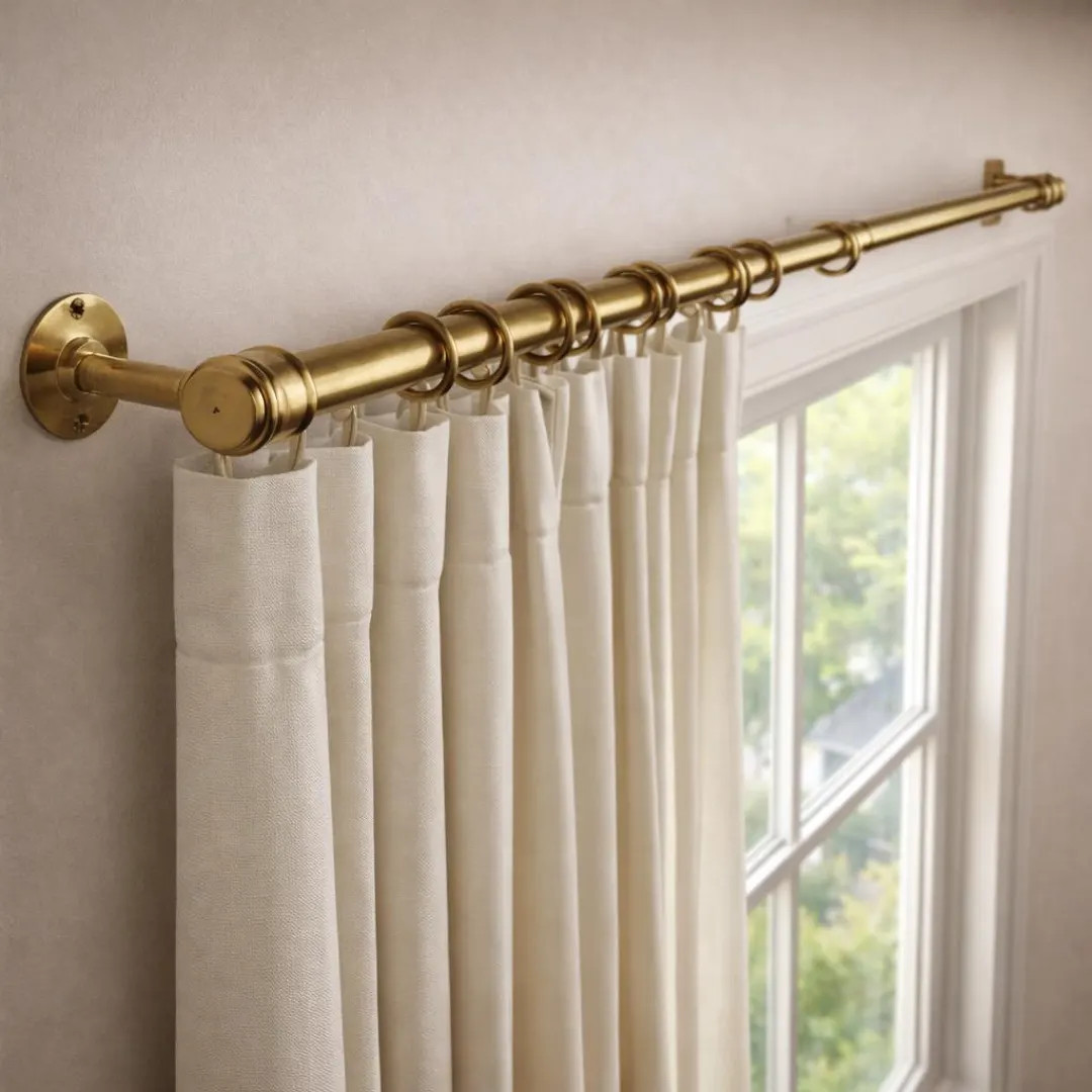Solid Burnished Brass Curtain Rod – Wall-Mounted with Rings and Brackets | Etsy (US)