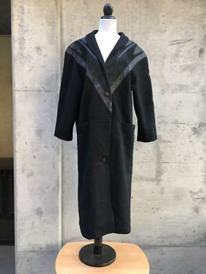 David Benjamin Leather Trench Coat Womens 10 Black Leather Trim Sixties Design | eBay US