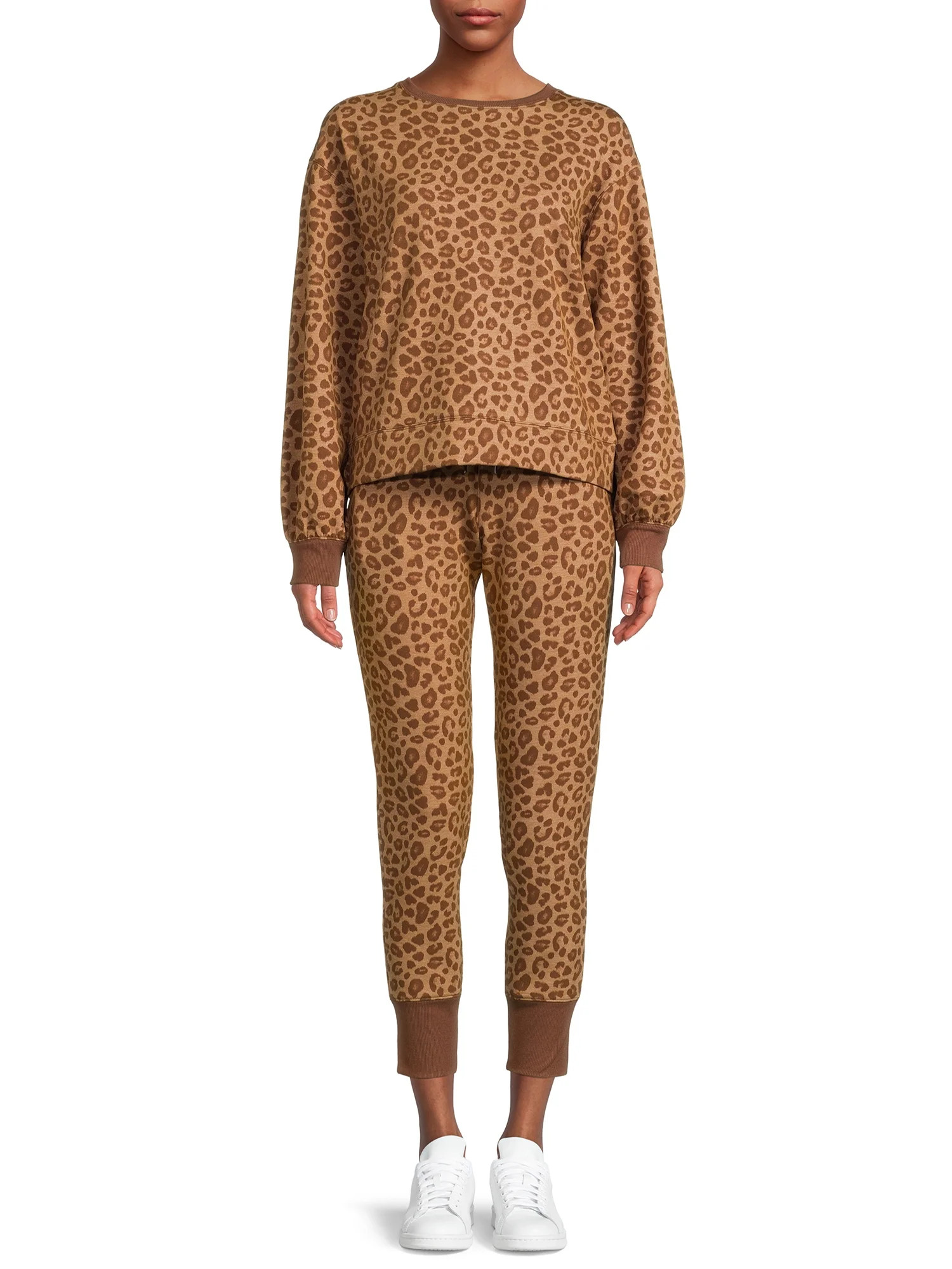 Athletic Works Women's Printed Brushed Jersey Sweatshirt and Jogger Pants Set, 2-Piece | Walmart (US)