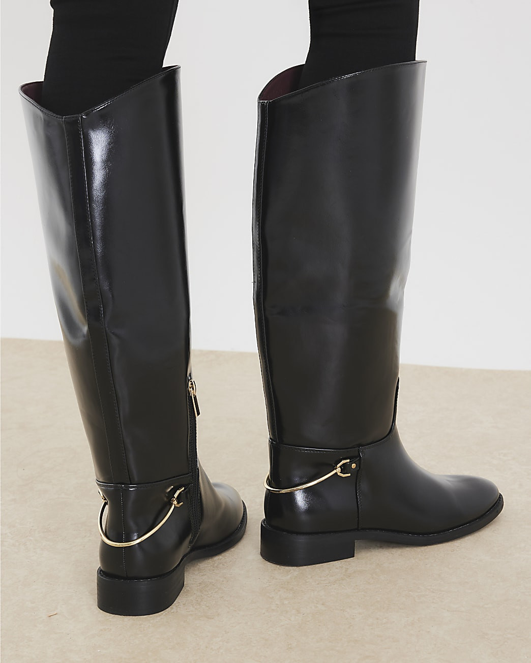 Black Faux Leather High Leg Boots | River Island UK & IE