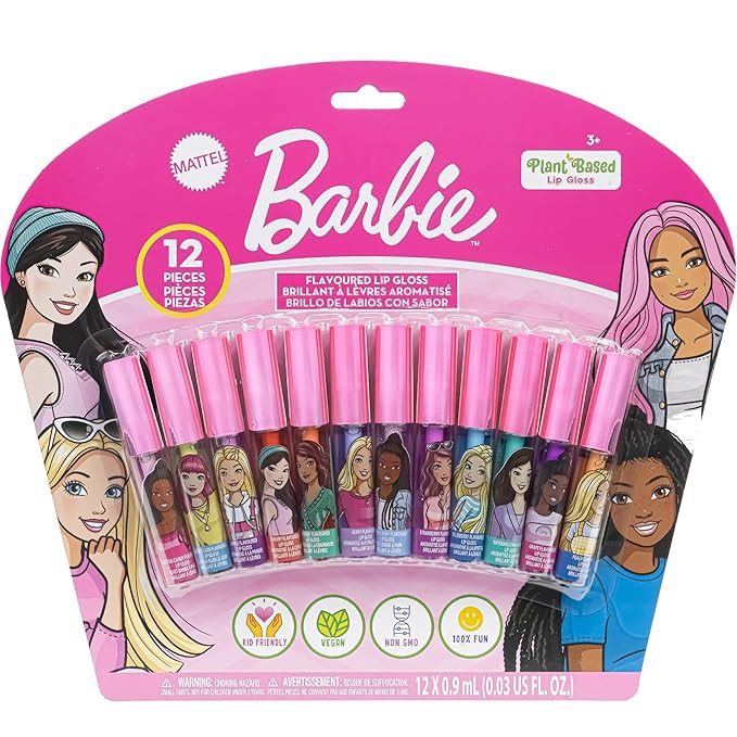Barbie 12 Piece Plant Based Lip Gloss, Girls Party Favors, First Makeup Set for Girl, Perfect for... | Amazon (US)